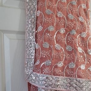 Peach and silver saree